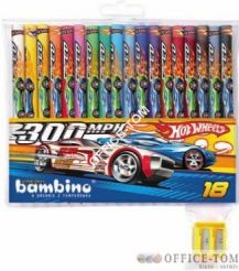 Kredki BAMBINO w opr.drew. 18 kol. z nadrukiem + temperówka HOT WHEELS St.Majewski