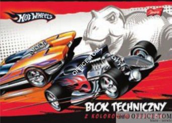 Blok techniczny A4, 10 kolorowych kartek, HOT WHEELS