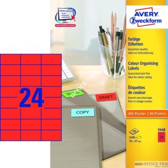 Etykiety AVERY ZWECKFORM trwałe kolorowe A4, 100 ark./op., 70 x 37 mm, czerwone