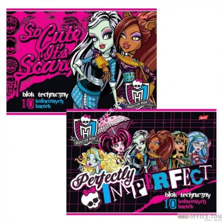 Blok techniczny z kolorowymi kartkami A4, 10k MONSTER HIGH