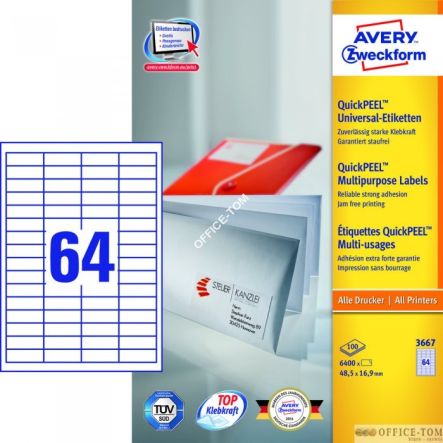 Trwałe Etykiety AVERY ZWECKFORM uniwersalne A4, 100 ark./op., 48,5 x 16,9 mm, białe