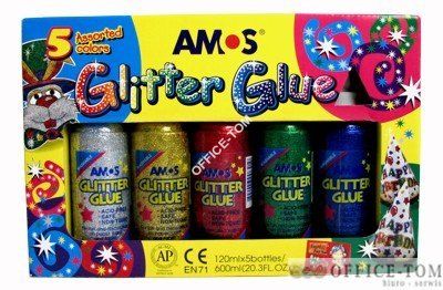 Klej z brokatem AMOS GCL120P5 - 120ml x 5 kolorów