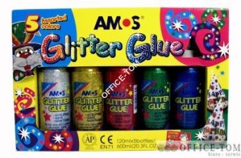 Klej z brokatem AMOS GCL120P5 - 120ml x 5 kolorów