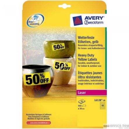 Etykiety Heavy Duty Avery Zweckform, żółte, ? 30, 20 ark.