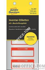Etykiety inwentaryzacyjne poliestrowe 50x20; 50szt. czerwone 6907 Avery Zweckform
